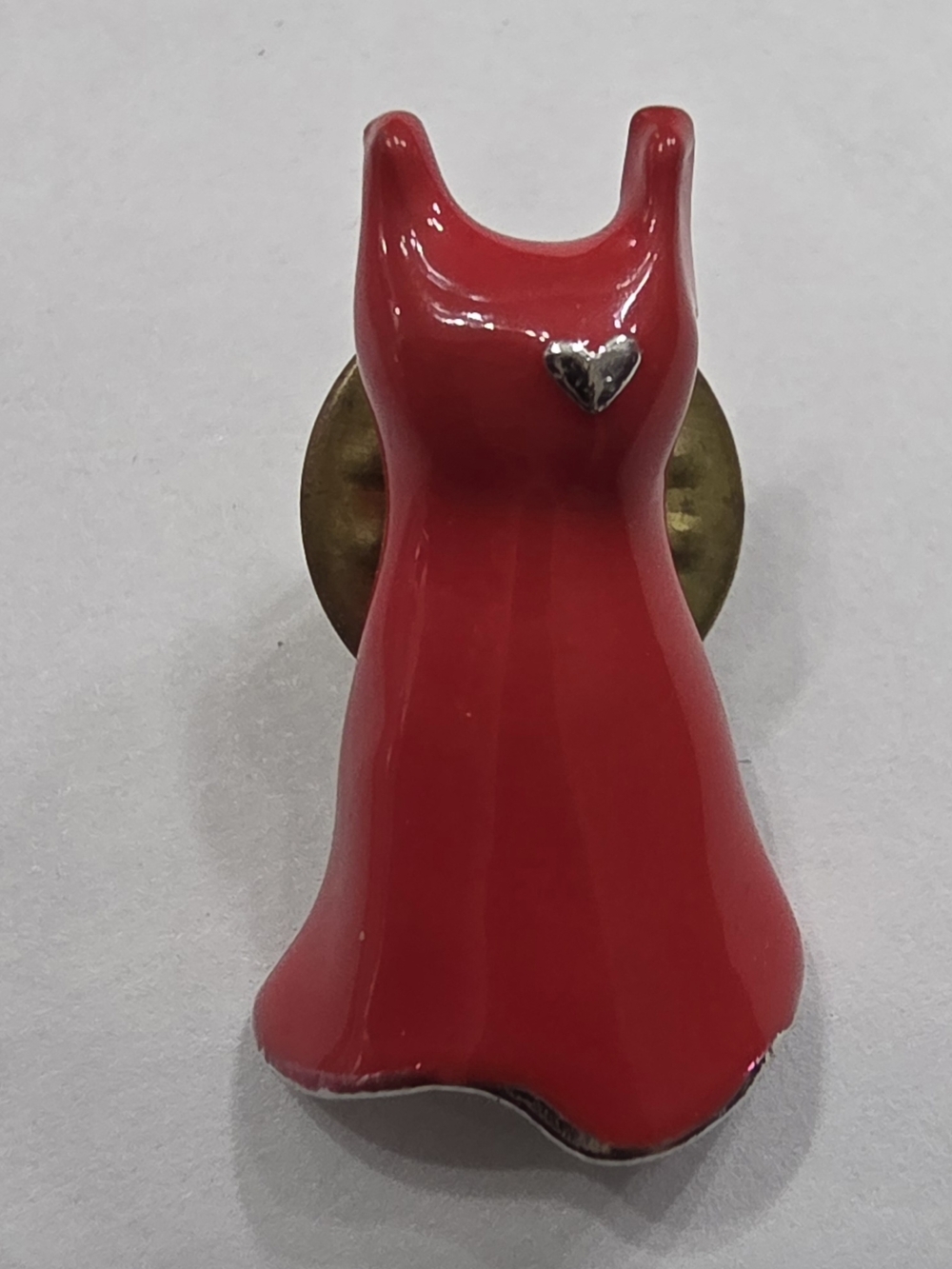 Red Enamel Dress Brooch with Silver Heart Accent